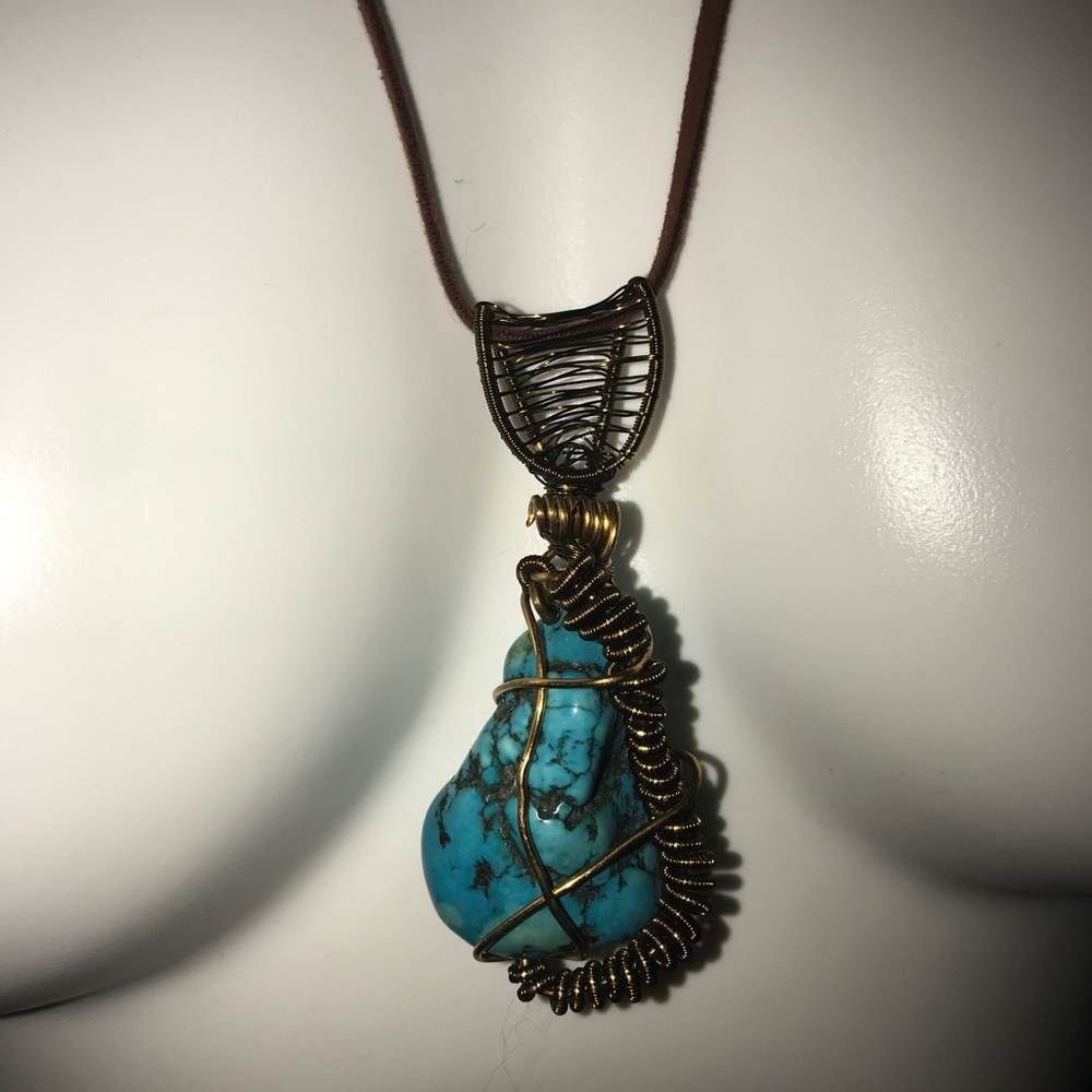 Hand Wire Wrapped Turquoise Necklace - Picture 2 of 2